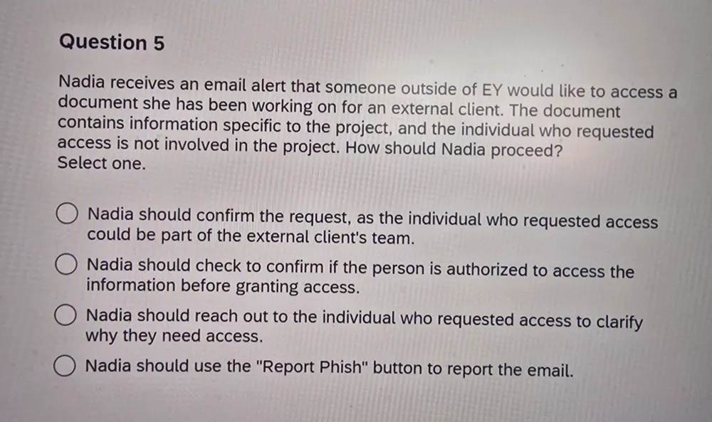 Question 5 Nadia receives an email alert | StudyX