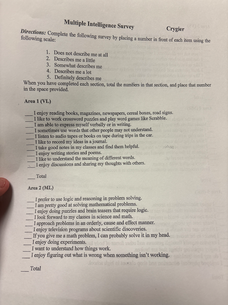 Multiple Intelligence Survey Directions: | StudyX