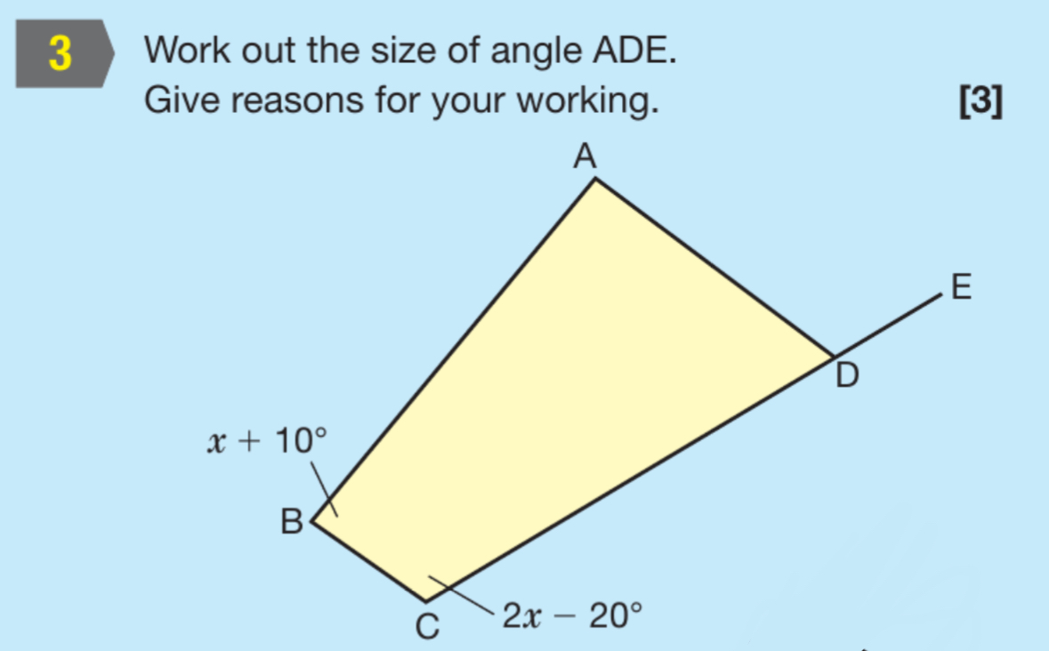 Work out the size of angle ADE. Give reasons | StudyX
