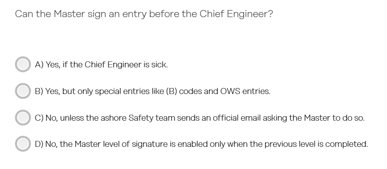Can the Master sign an entry before the
