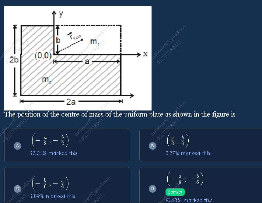 The position of the centre of mass of the | StudyX