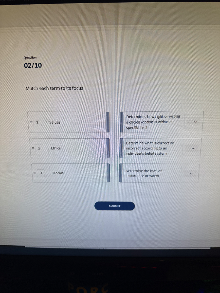 Value Focus Notes Match each term to its focus 1 Values