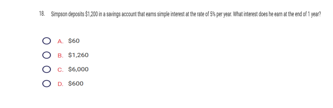 18. Simpson deposits $1,200 in a savings | StudyX