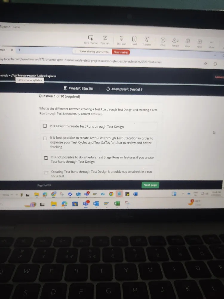 Via Test Example Question Question 1 of 10 (required) What is the