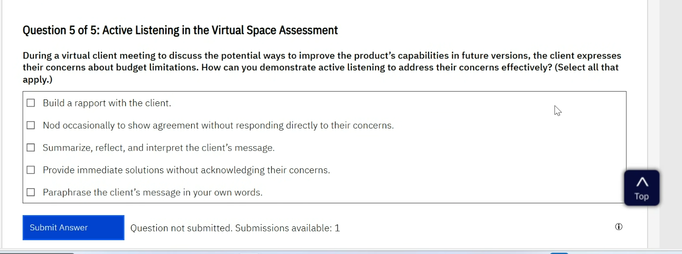 Question 5 of 5: Active Listening in the
