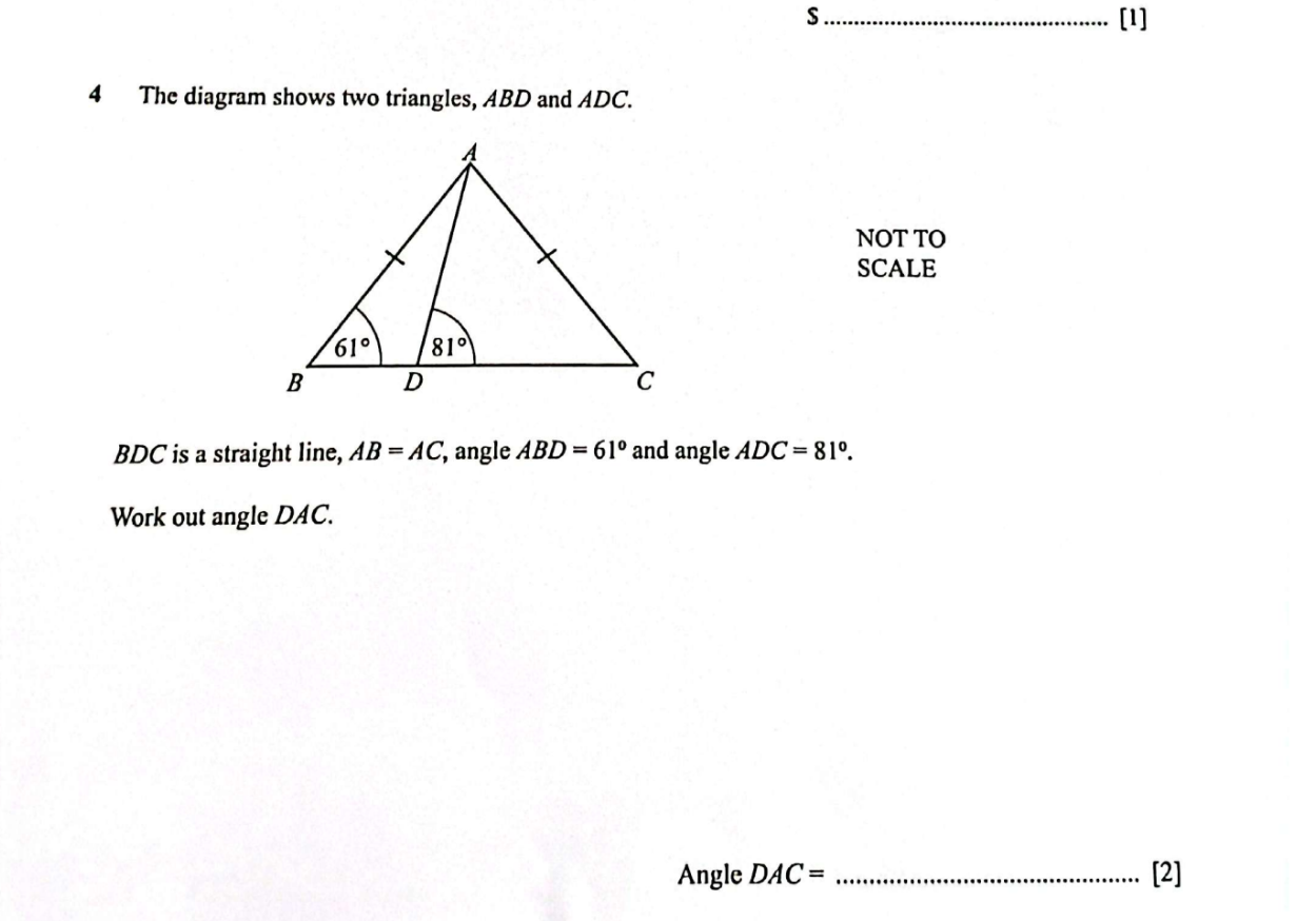 The diagram shows two triangles, $ABD$ and