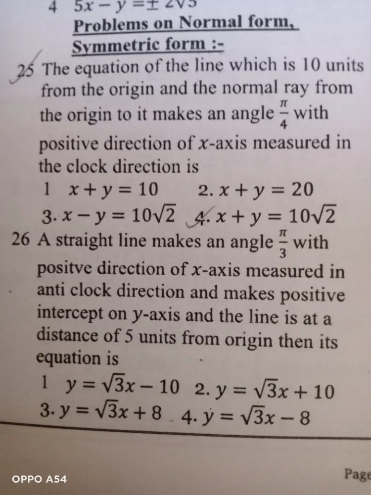 Origin And Normal Math 25 The equation of the line which is 10 | StudyX