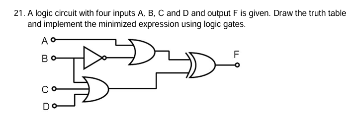 21. A logic circuit with four inputs A, B, C | StudyX
