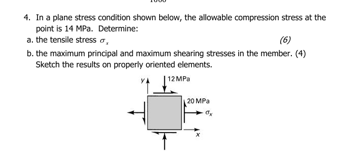 4. In a plane stress condition shown below, | StudyX