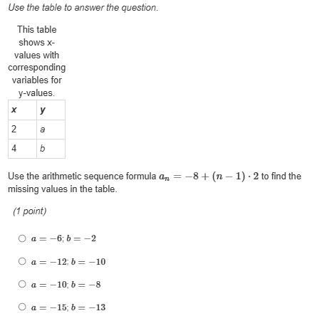 Table For Answer Use the table to answer the question. This