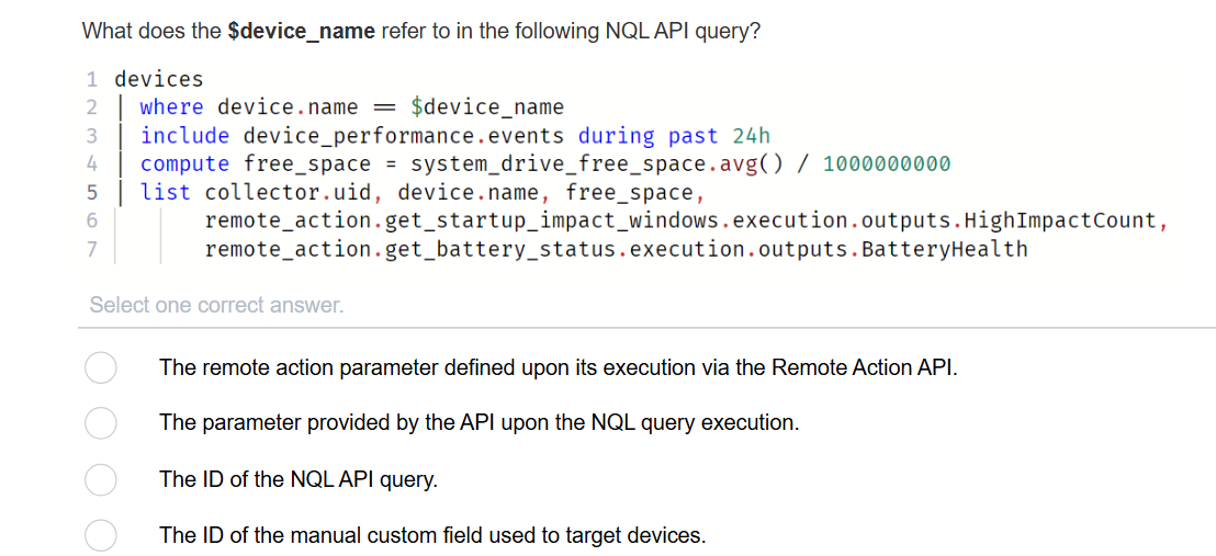 Query Device Status What does the $device_name refer to in the | StudyX