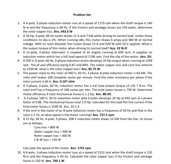 1. A 6-pole, 3-phase induction motor runs at | StudyX