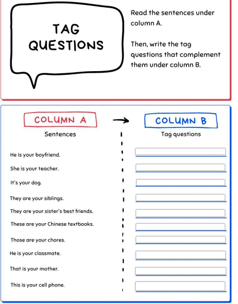Read the sentences under column A. Then, | StudyX