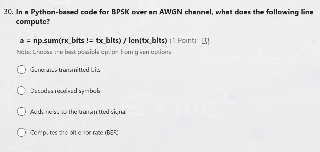 In a Python-based code for BPSK over an AWGN | StudyX