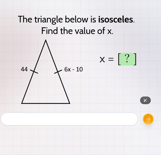 The triangle below is isosceles. Find the | StudyX