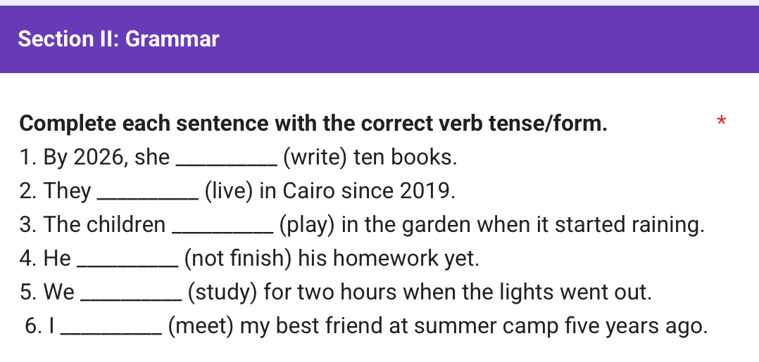 Complete each sentence with the correct verb | StudyX