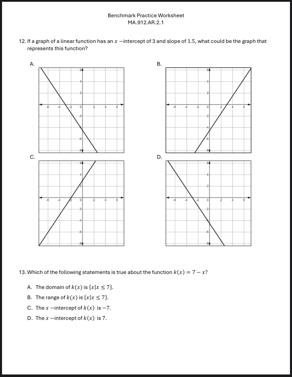 12. If a graph of a linear function has an | StudyX
