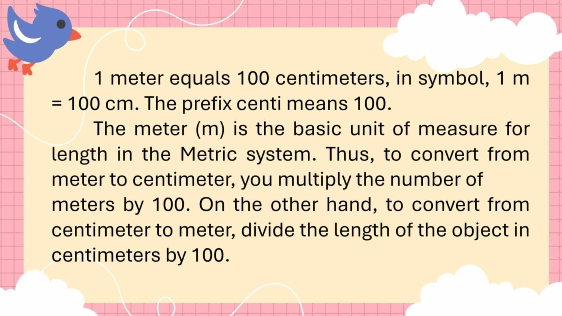 1 meter equals centimeters best sale