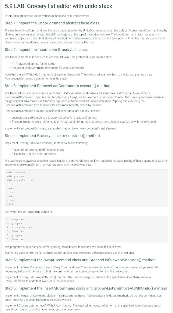 59 LAB Grocery list editor with undo stack