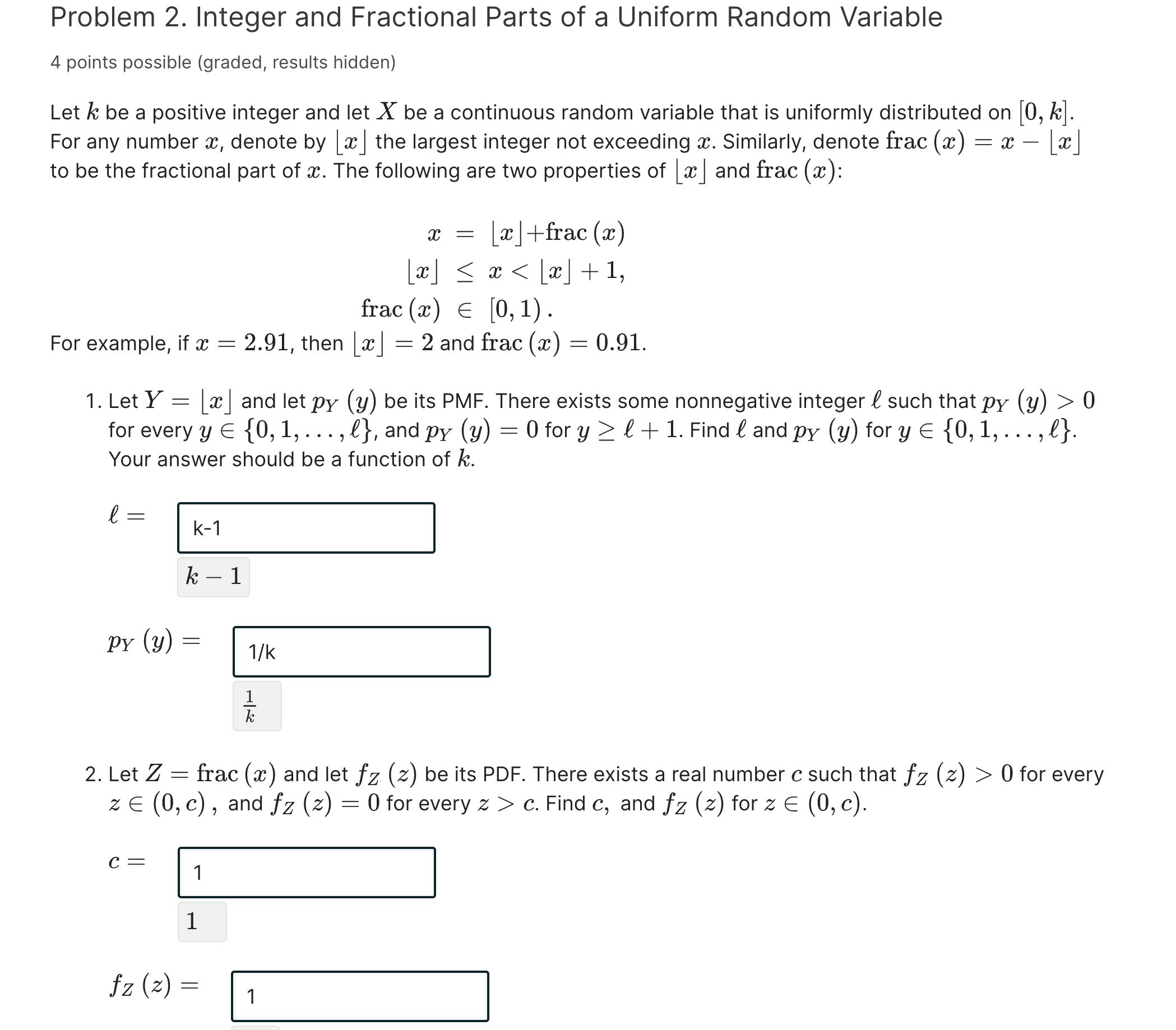 Problem 2 Integer and Fractional Parts of a | StudyX