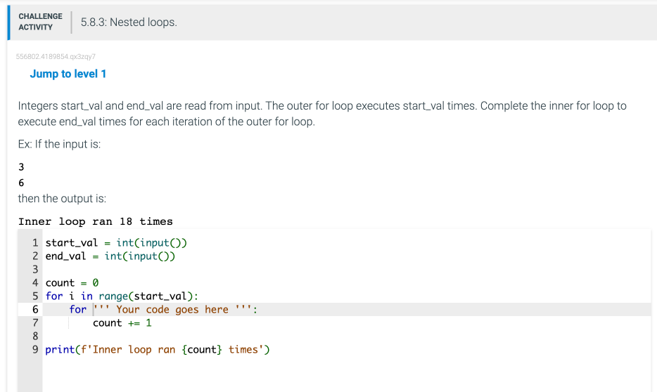 CHALLENGE ACTIVITY 583 Nested loops