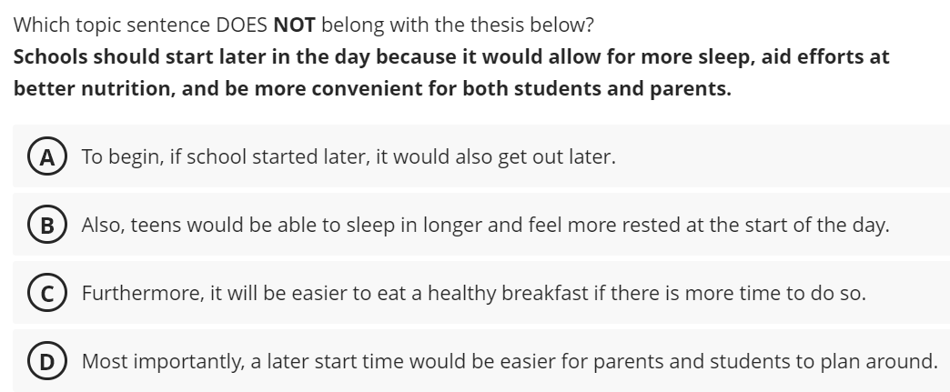 Which topic sentence DOES NOT belong with | StudyX