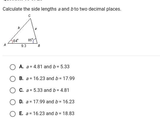 Side Length Math Definition Calculate the side lengths a and b to two | StudyX
