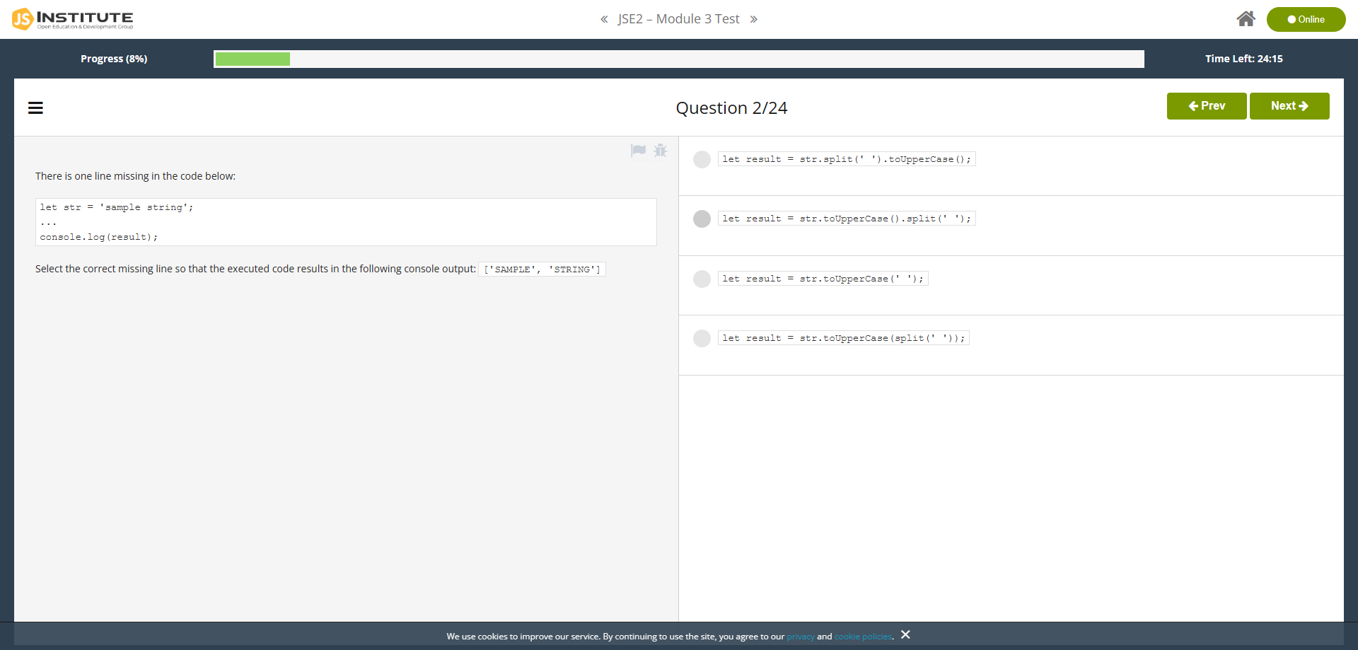 question 2 - javascript in javascript why | studyx... JS INSTITUTE JSE2 - Module 3 Test Online | StudyX
