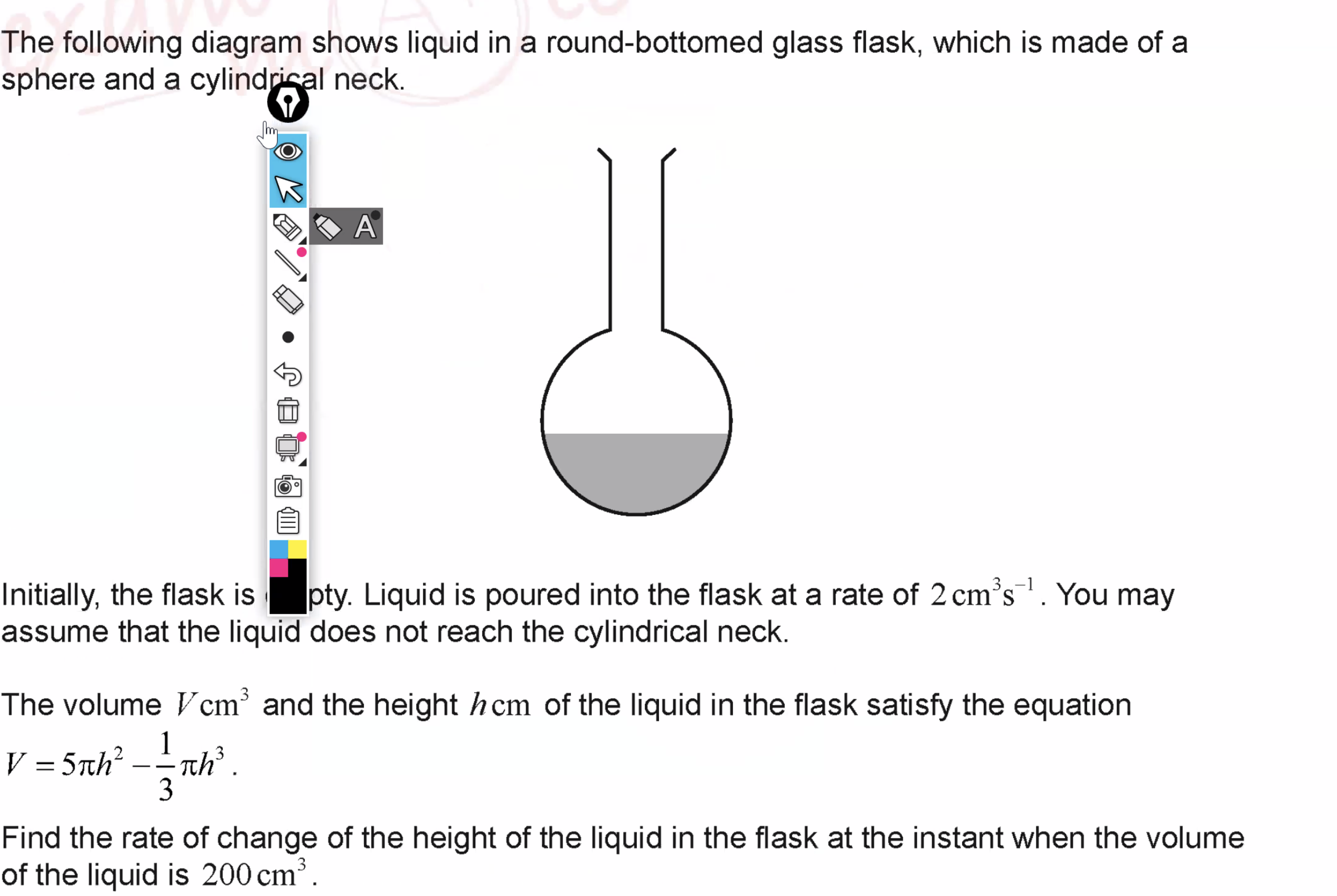 Sphere Flask The following diagram shows liquid in a | StudyX