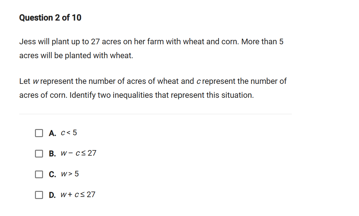 Question 2 of 10 Jess will plant up to 27