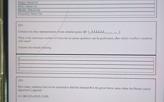 Q23 Consider an array representation of non