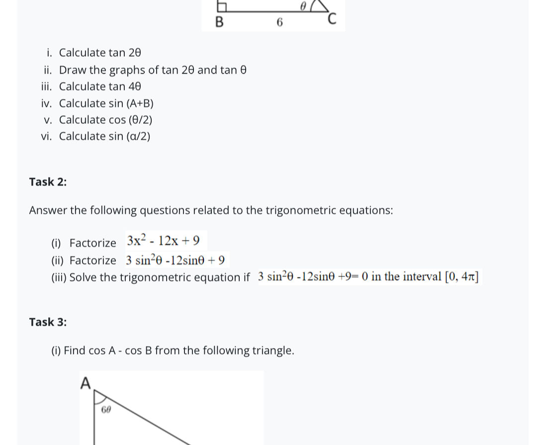 B 6 C i Calculate tan 2 ii Draw the graphs