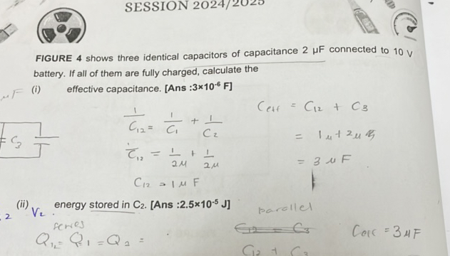 FIGURE 4 shows three identical capacitors of | StudyX