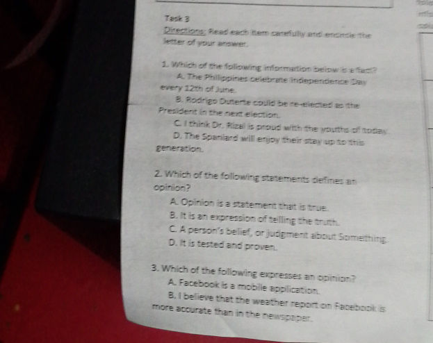 Task 3 Directions Read each item carefully | StudyX