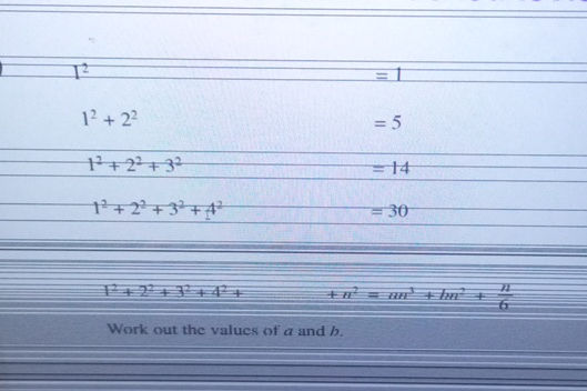 12 = 1 12 + 22 = 5 12 + 22 + 32 = 14 12 + 22