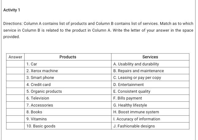 Activity 1 Directions Column A contains list | StudyX