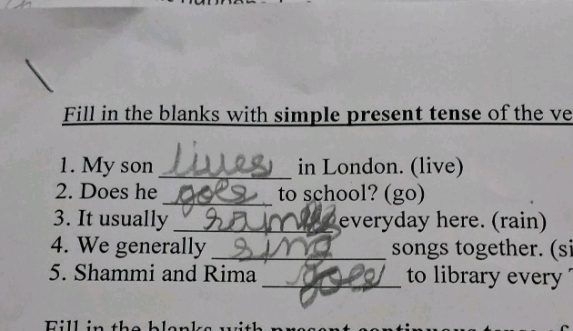 Fill in the blanks with simple present tense