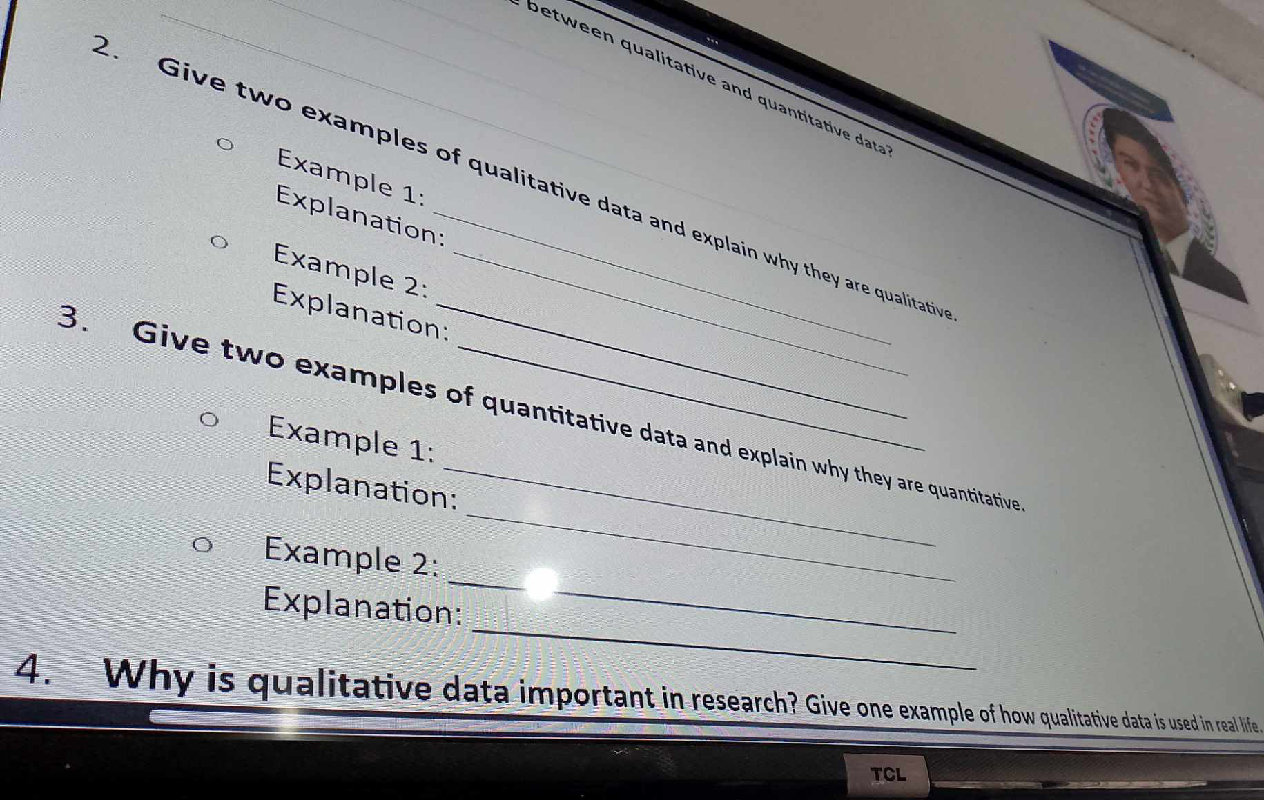 2 Give two examples of qualitative data and | StudyX