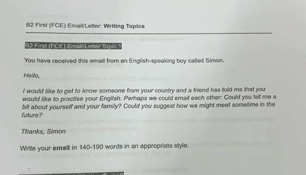 B2 First (FCE) Email/Letter Writing Topics | StudyX