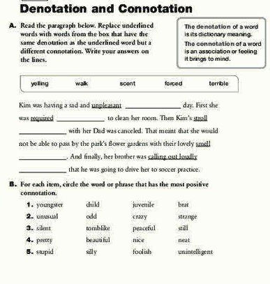 Denotation and Connotation A Read the | StudyX