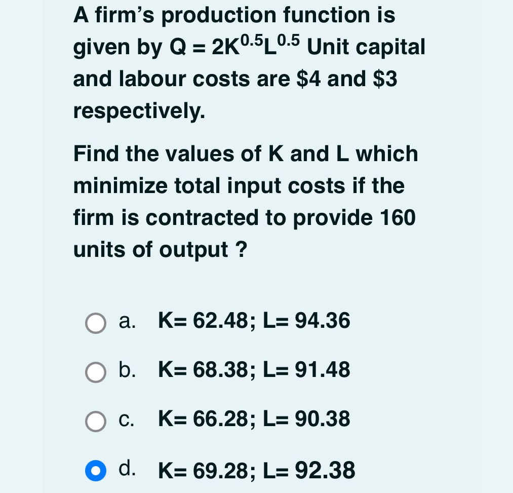 A firms production function is given by Q