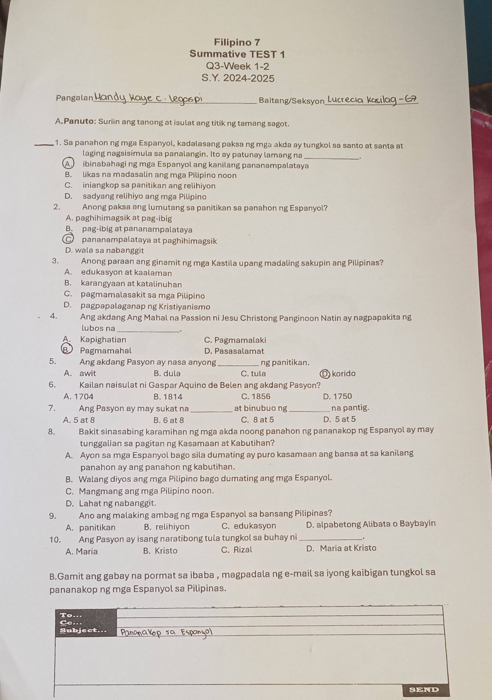 Filipino 7 Summative TEST 1 Q3-Week 1-2 SY | StudyX