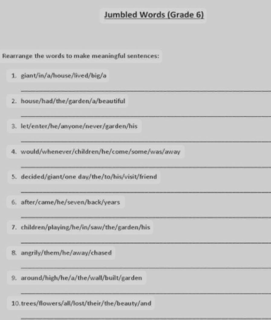 Jumbled Words (Grade 6) Rearrange the words | StudyX