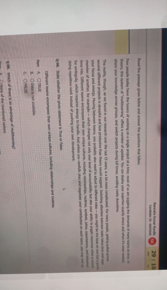 Multiteaming Read the passage given below and answer the