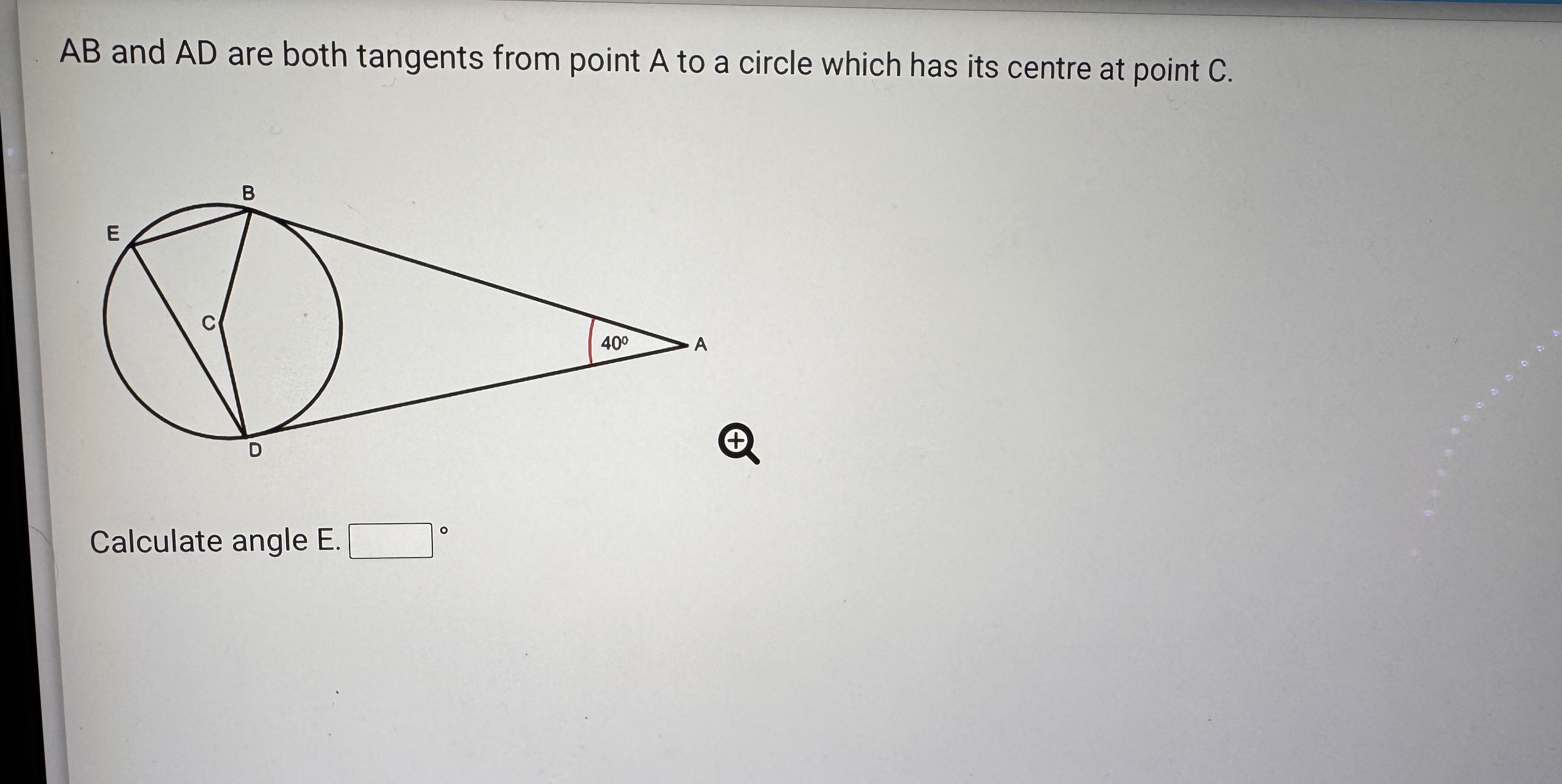AB and AD are both tangents from point A to