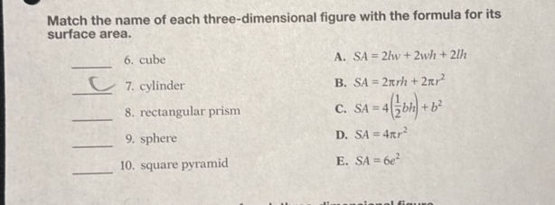 Match the name of each three-dimensional