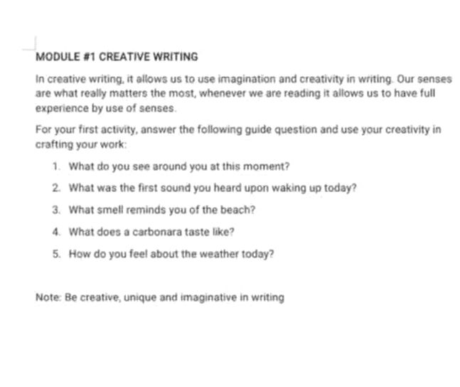 MODULE 1 CREATIVE WRITING In creative | StudyX