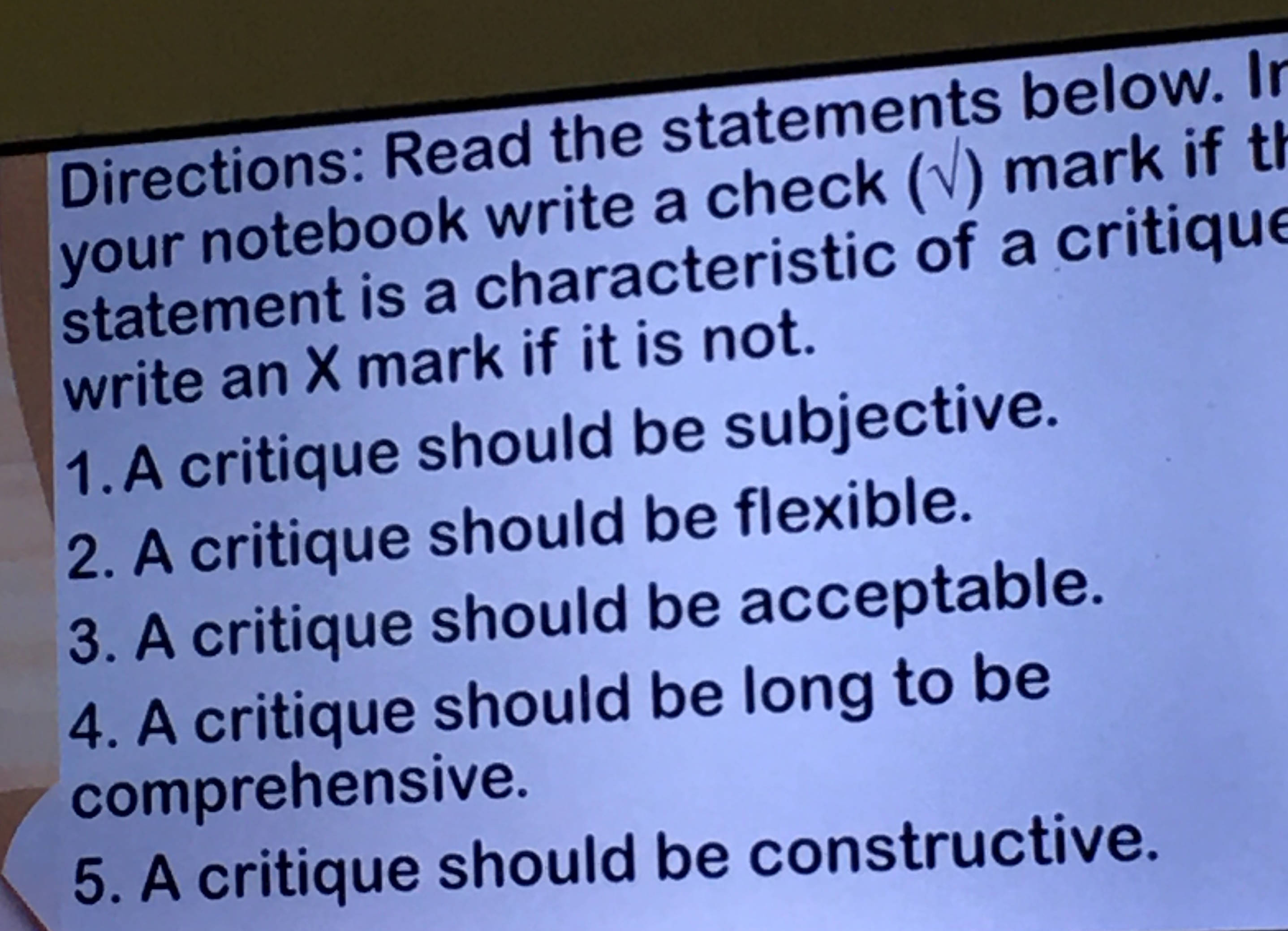 Directions Read the statements below In your | StudyX