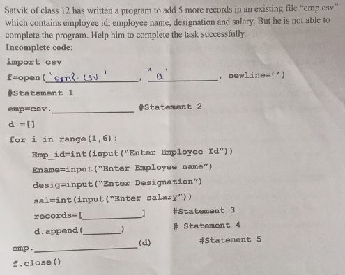 Satvik of class 12 has written a program to | StudyX