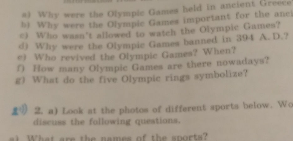a) Why were the Olympic Games held in | StudyX